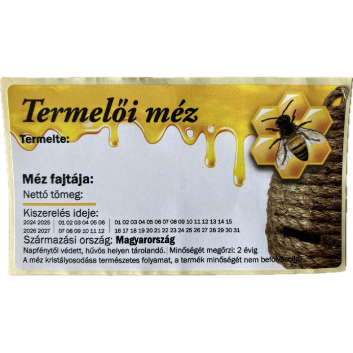 Öntapadó mézesüveg címke, univerzális